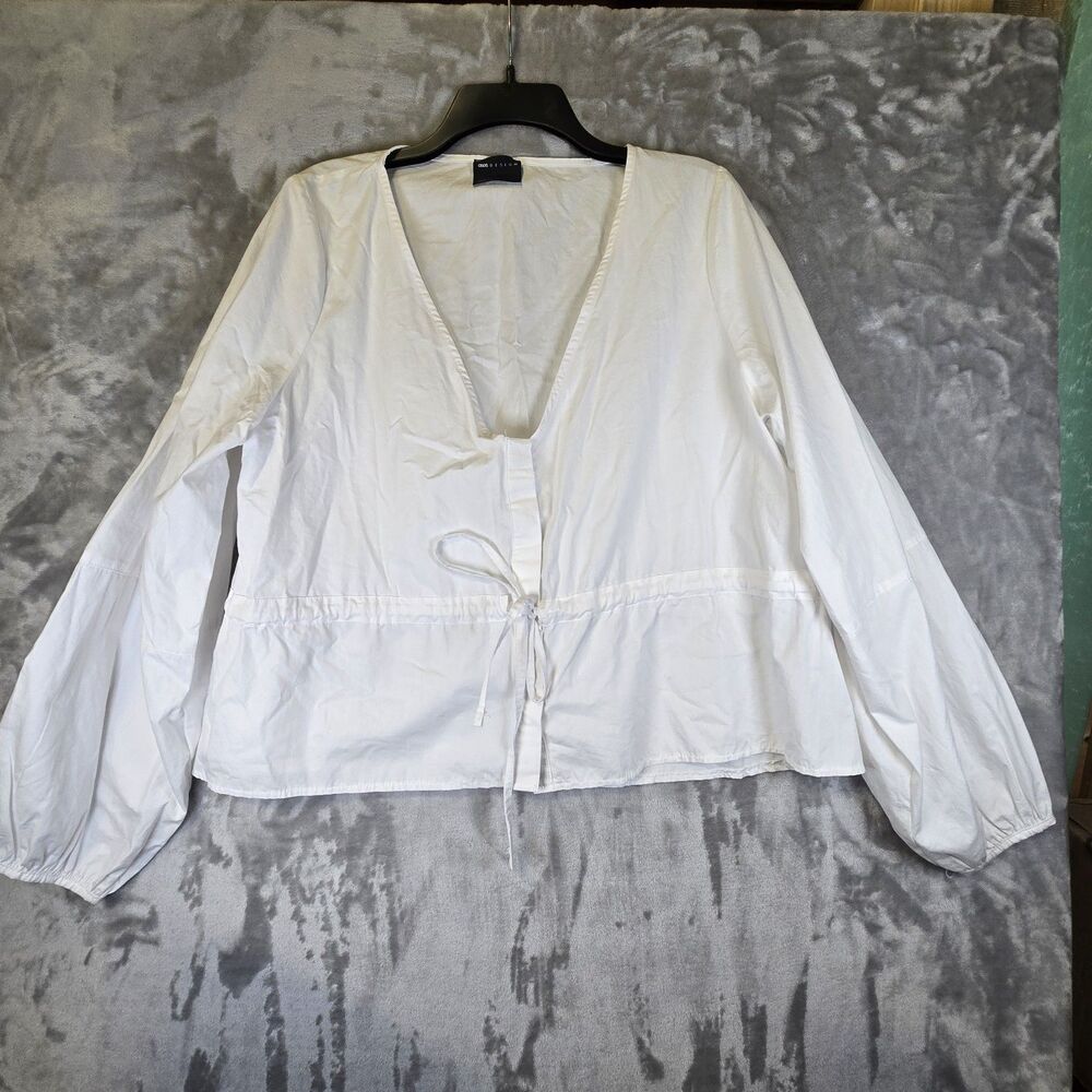 ASOS Designs Blouse White XL V Neck Drawstring Waist Peasant Boho Cottage